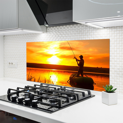 Kitchen Splashback Sun sea fisherman landscape yellow