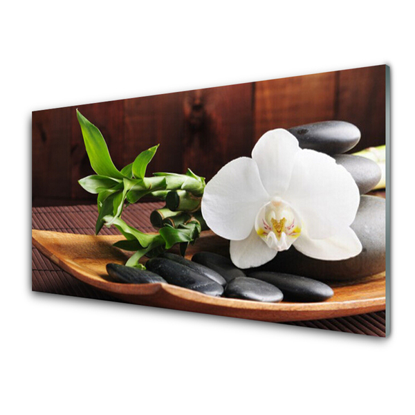 Kitchen Splashback Flower bamboo tube stones art white green black