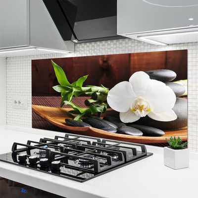 Kitchen Splashback Flower bamboo tube stones art white green black