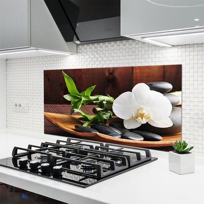 Kitchen Splashback Flower bamboo tube stones art white green black