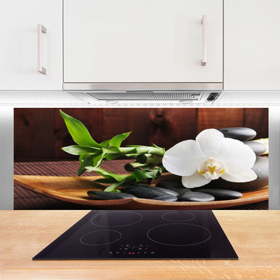 Kitchen Splashback Flower bamboo tube stones art white green black