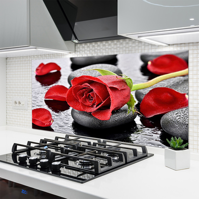 Kitchen Splashback Rose stones floral red grey