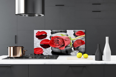 Kitchen Splashback Rose stones floral red grey