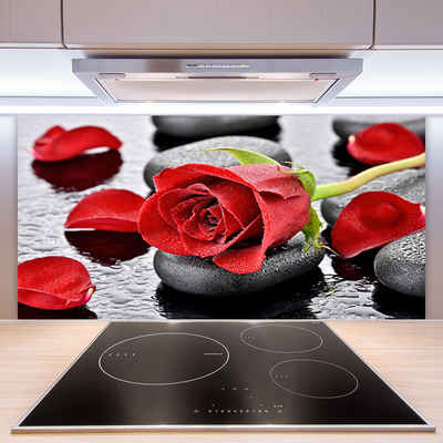 Kitchen Splashback Rose stones floral red grey