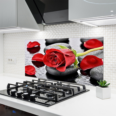 Kitchen Splashback Rose stones floral red grey