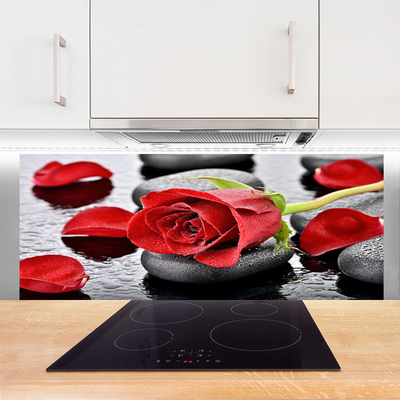 Kitchen Splashback Rose stones floral red grey