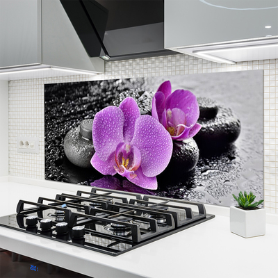 Kitchen Splashback Flower stones floral pink black grey