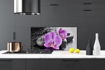 Kitchen Splashback Flower stones floral pink black grey