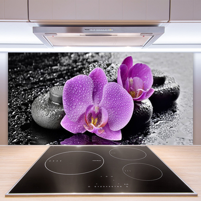 Kitchen Splashback Flower stones floral pink black grey