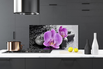 Kitchen Splashback Flower stones floral pink black grey