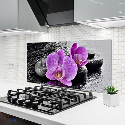 Kitchen Splashback Flower stones floral pink black grey