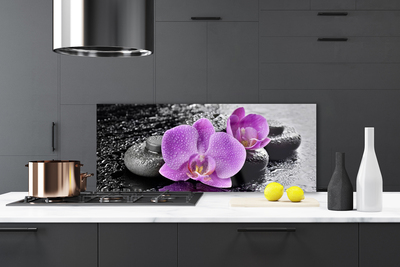 Kitchen Splashback Flower stones floral pink black grey