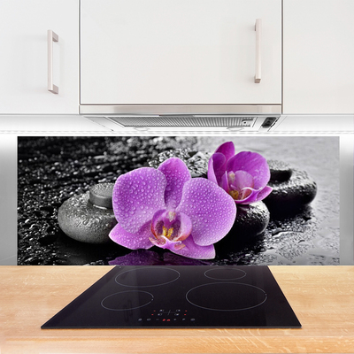 Kitchen Splashback Flower stones floral pink black grey