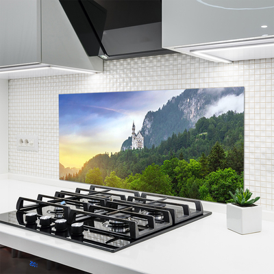 Kitchen Splashback Forest mountains landscape green grey