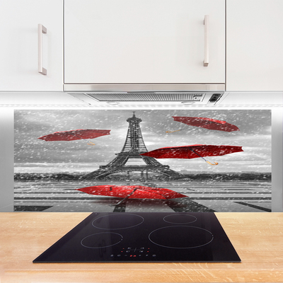 Kitchen Splashback Eiffel tower umbrella architecture grey red