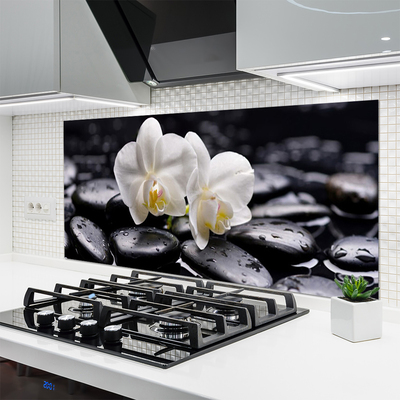 Kitchen Splashback Flower stones art white black