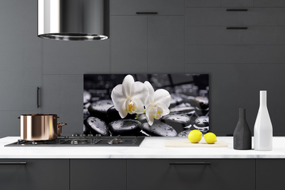 Kitchen Splashback Flower stones art white black