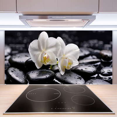 Kitchen Splashback Flower stones art white black