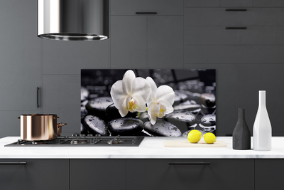 Kitchen Splashback Flower stones art white black