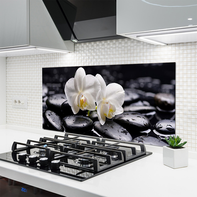 Kitchen Splashback Flower stones art white black