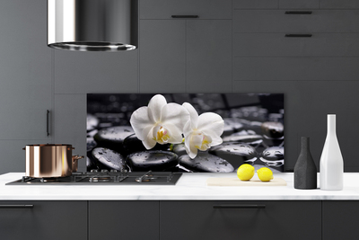 Kitchen Splashback Flower stones art white black