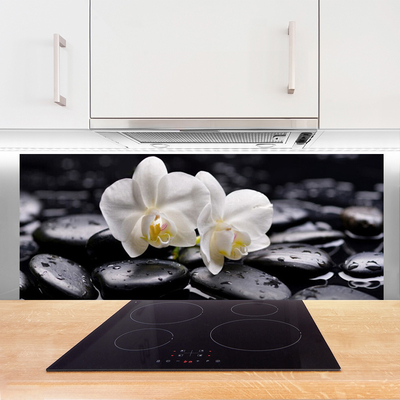 Kitchen Splashback Flower stones art white black