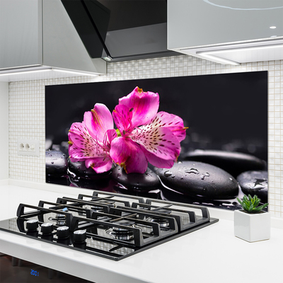 Kitchen Splashback Flower stones floral red black