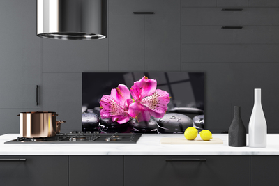 Kitchen Splashback Flower stones floral red black