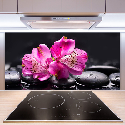 Kitchen Splashback Flower stones floral red black