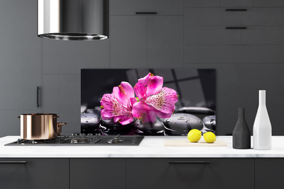 Kitchen Splashback Flower stones floral red black