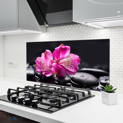 Kitchen Splashback Flower stones floral red black