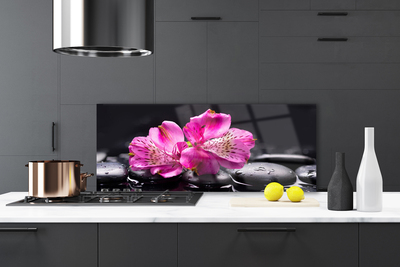 Kitchen Splashback Flower stones floral red black