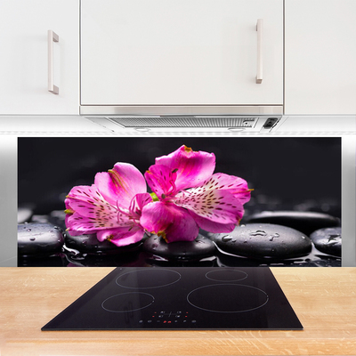 Kitchen Splashback Flower stones floral red black