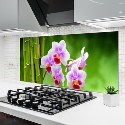 Kitchen Splashback Bamboo tube flowers floral green pink