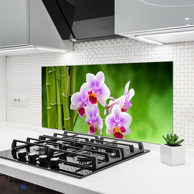 Kitchen Splashback Bamboo tube flowers floral green pink