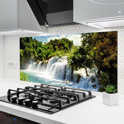 Kitchen Splashback Waterfall trees nature brown green white blue