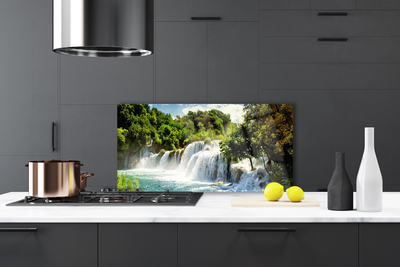 Kitchen Splashback Waterfall trees nature brown green white blue