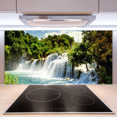 Kitchen Splashback Waterfall trees nature brown green white blue