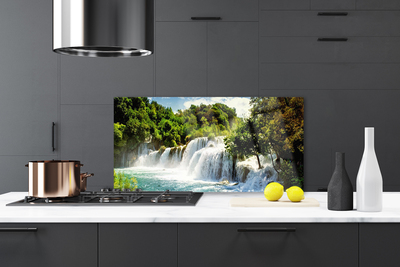 Kitchen Splashback Waterfall trees nature brown green white blue