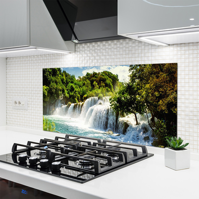 Kitchen Splashback Waterfall trees nature brown green white blue