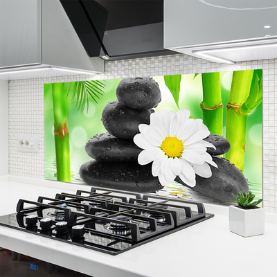 Kitchen Splashback Bamboo tube flower stones art green white black