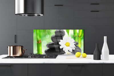 Kitchen Splashback Bamboo tube flower stones art green white black