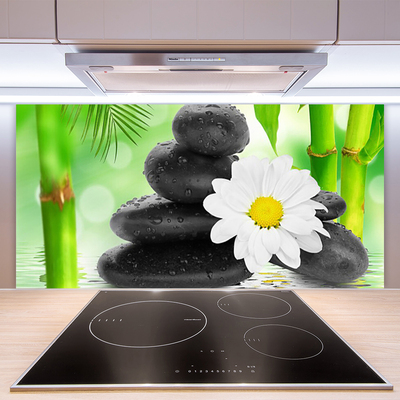 Kitchen Splashback Bamboo tube flower stones art green white black