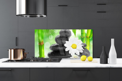 Kitchen Splashback Bamboo tube flower stones art green white black