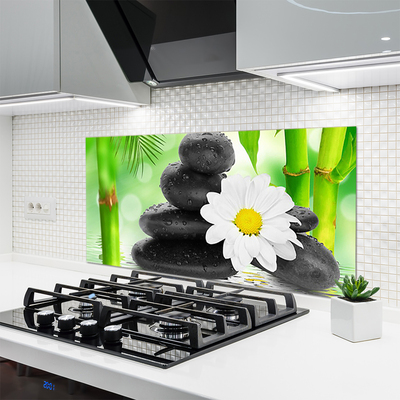 Kitchen Splashback Bamboo tube flower stones art green white black