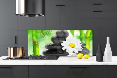 Kitchen Splashback Bamboo tube flower stones art green white black