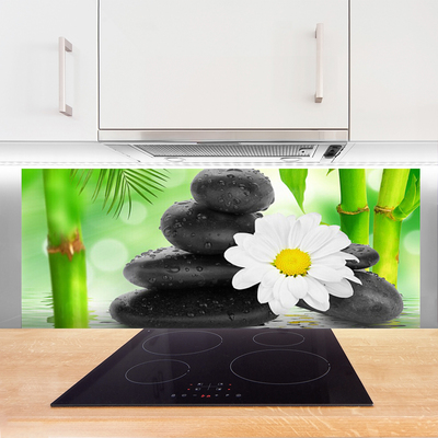 Kitchen Splashback Bamboo tube flower stones art green white black