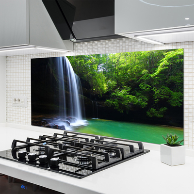 Kitchen Splashback Waterfall forest nature purple blue brown green