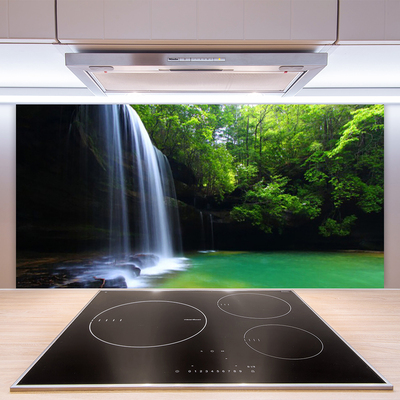 Kitchen Splashback Waterfall forest nature purple blue brown green