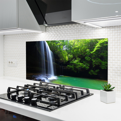 Kitchen Splashback Waterfall forest nature purple blue brown green